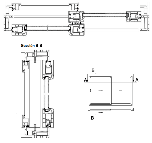 Cortes horizontal y vertical del sistema Veratec Sliding 7400.